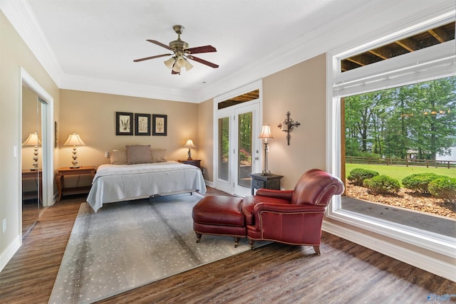 511 Pine Island Cir, Scottsboro, AL 35769 - bedroom with access to outside, crown molding, multiple windows, wood finished floors, and french doors