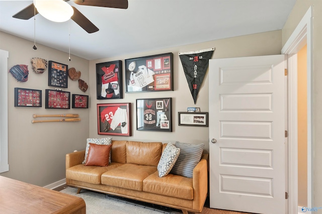 living room with ceiling fan