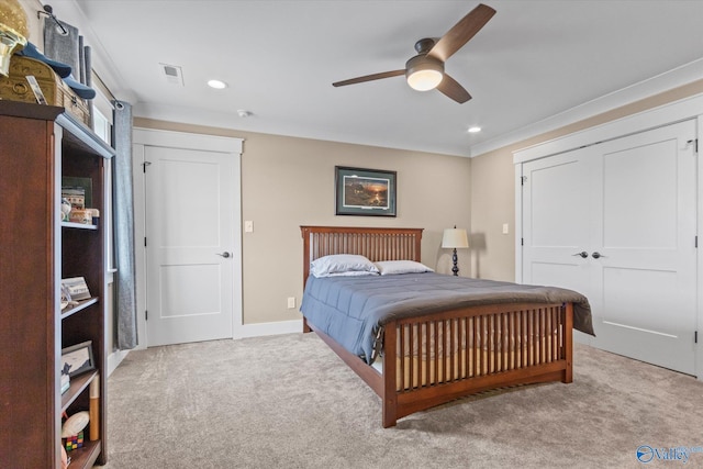 23784 Old Homeplace Way, Athens, AL 35613 - bedroom featuring carpet floors, recessed lighting, a ceiling fan, and a closet