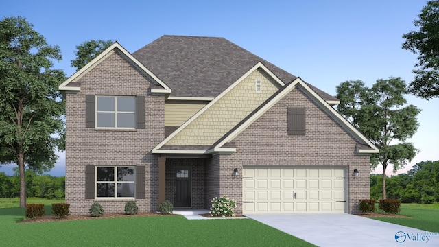 177 Saddle St, New Market, AL 35761 - craftsman-style home featuring a front yard, driveway, a shingled roof, and brick siding