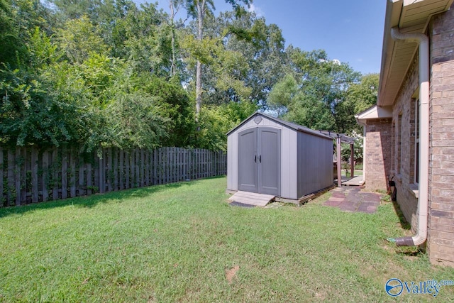 view of yard with a storage shed