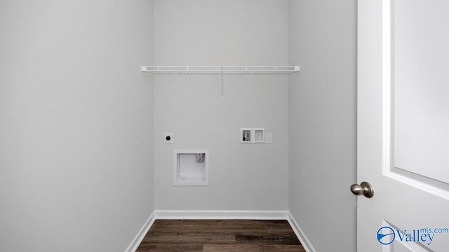 laundry room featuring dark wood-type flooring, hookup for a washing machine, and hookup for an electric dryer