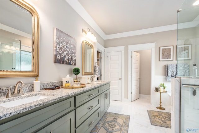 20009 Capitol Hill Dr, Tanner, AL 35671 - full bath featuring double vanity, an enclosed shower, and marble look tiles