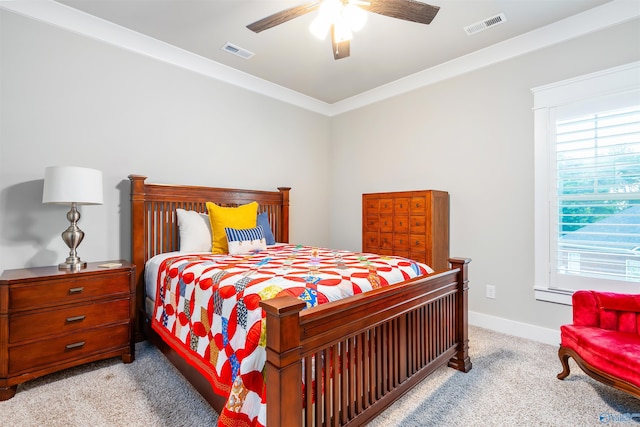 20009 Capitol Hill Dr, Tanner, AL 35671 - bedroom featuring light carpet, baseboards, ceiling fan, and ornamental molding