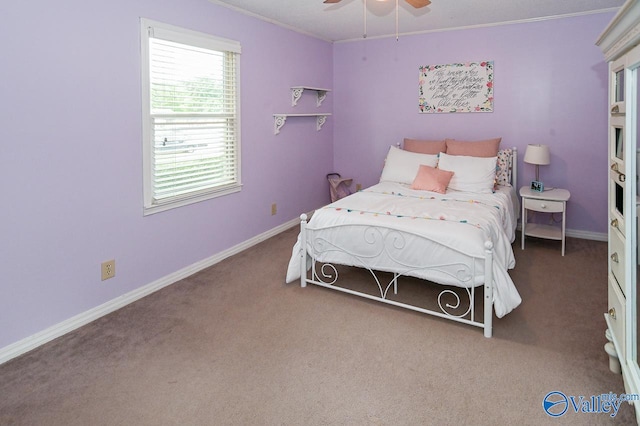 bedroom featuring ceiling fan and carpet floors