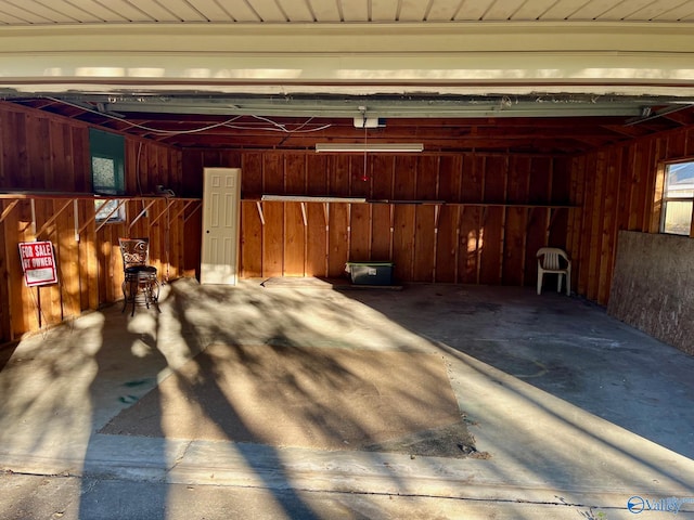 garage with wooden walls