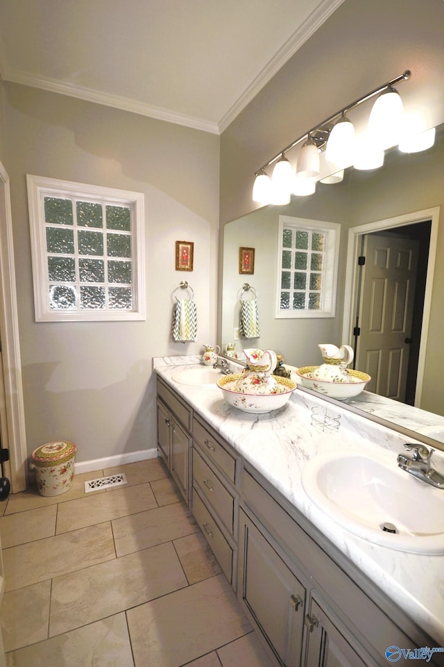 bathroom featuring vanity and ornamental molding