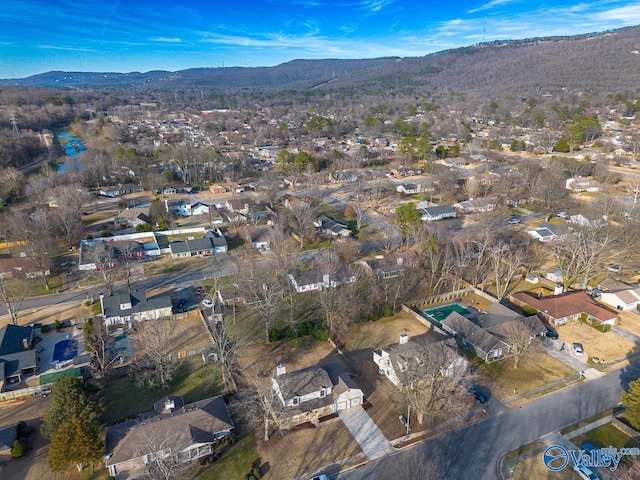 birds eye view of property with a residential view and a mountain view