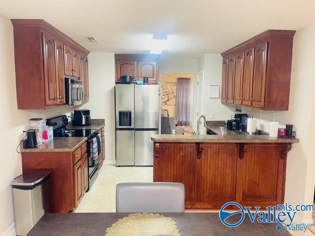 kitchen with sink, kitchen peninsula, and stainless steel appliances