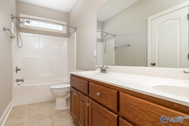 full bathroom featuring vanity, toilet, and tub / shower combination