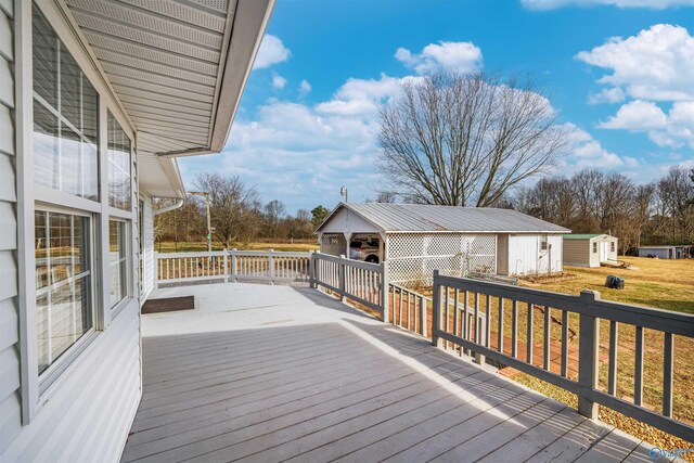 wooden deck with a storage unit