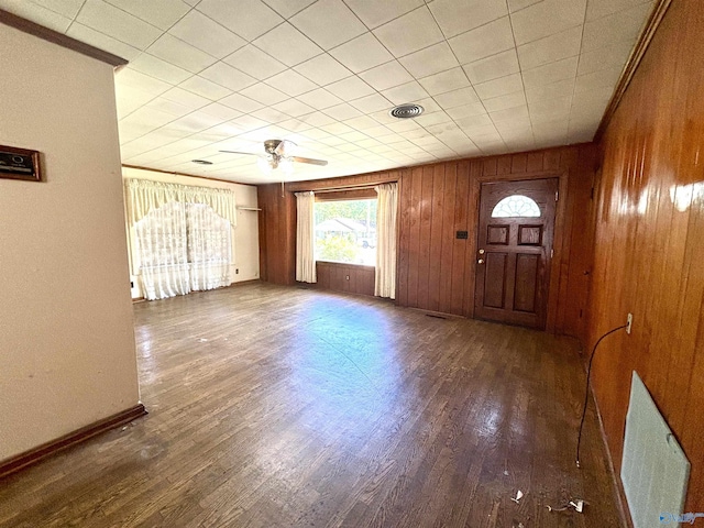 312 8th Ave SW, Attalla, AL 35954 - entrance foyer featuring ceiling fan, wood finished floors, wooden walls, and baseboards