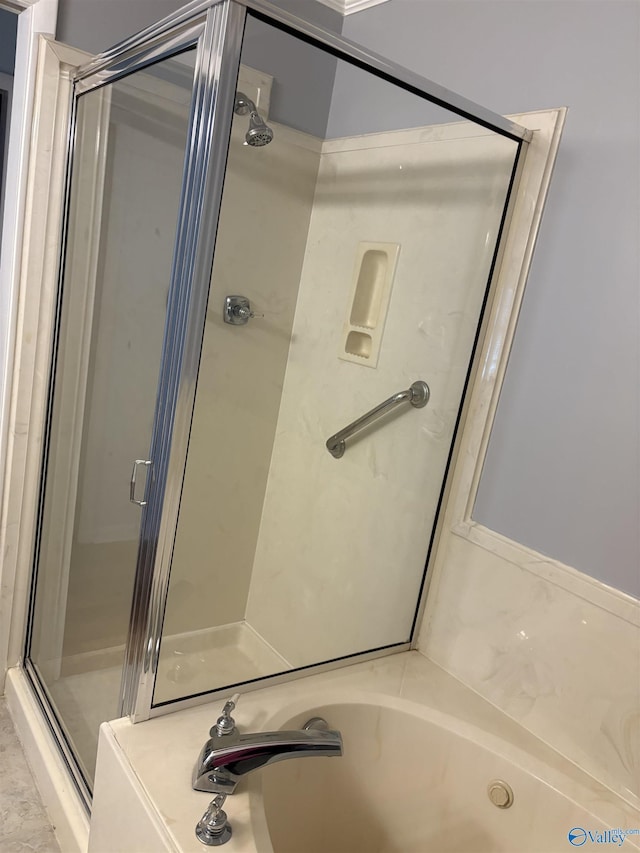 full bathroom with a garden tub and a stall shower