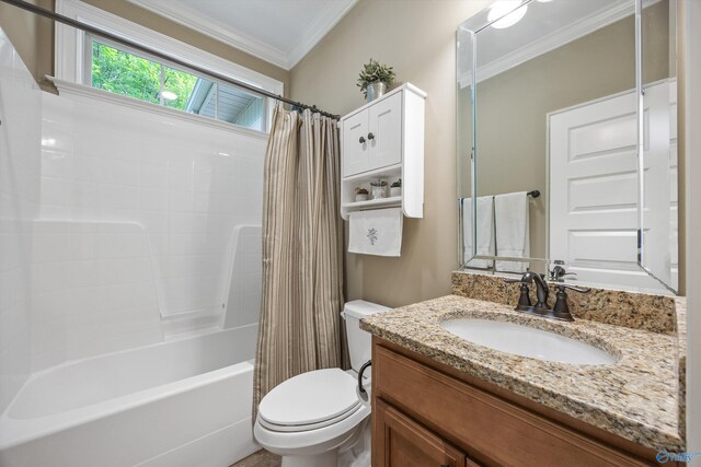 39 Verdant Cir, Huntsville, AL 35803 - bathroom with vanity, crown molding, and shower / bathtub combination with curtain