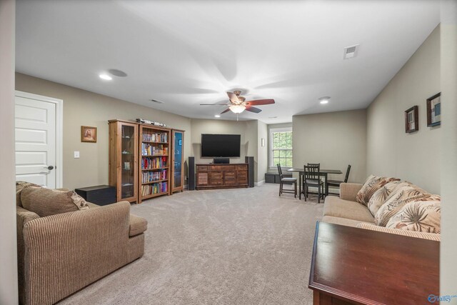 39 Verdant Cir, Huntsville, AL 35803 - living room featuring ceiling fan, carpet flooring, and recessed lighting