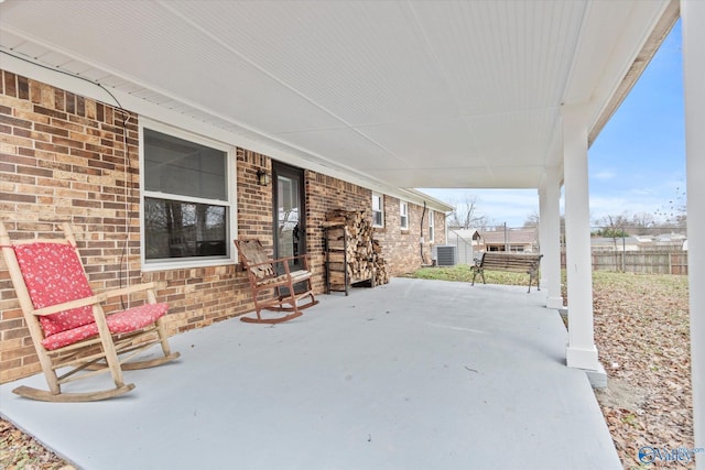 view of patio featuring central AC and covered porch