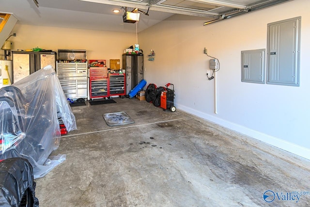 garage featuring a garage door opener and electric panel