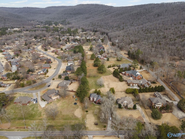 aerial view featuring a mountain view and a residential view