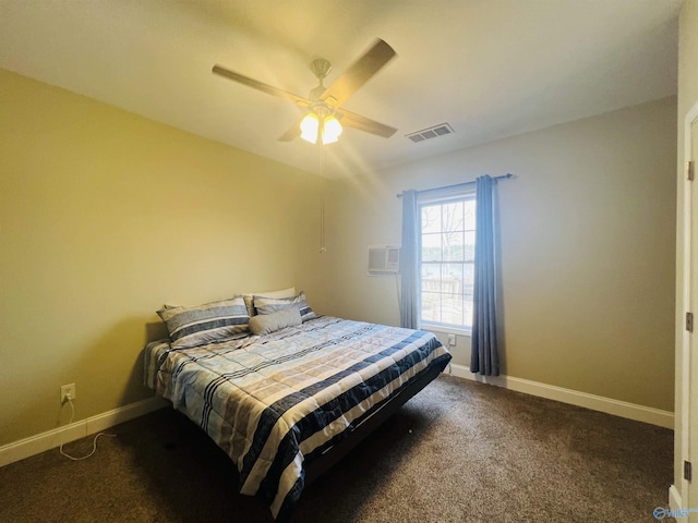 450 County Road 803, Centre, AL 35960 - carpeted bedroom featuring baseboards, visible vents, a wall mounted air conditioner, and ceiling fan