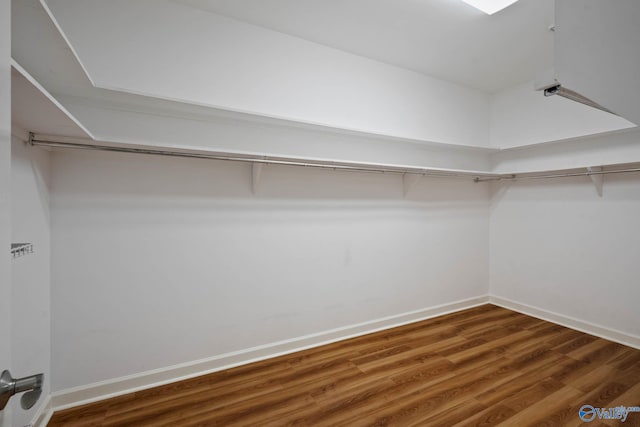 walk in closet with wood finished floors