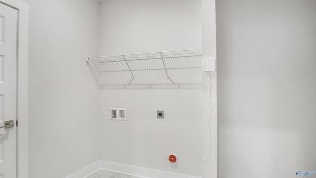 14801 Demarie Ln, Athens, AL 35611 - washroom with hookup for an electric dryer, washer hookup, baseboards, and marble look tile flooring