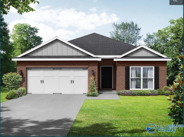 view of front of house with a front yard and a garage