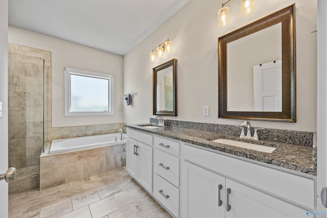 22584 Big Oak Dr, Athens, AL 35613 - bathroom with a bath, a tile shower, a sink, and double vanity