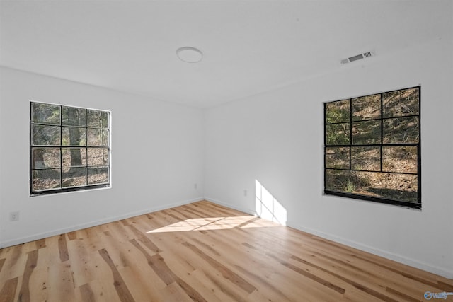 unfurnished room featuring plenty of natural light and light wood-type flooring