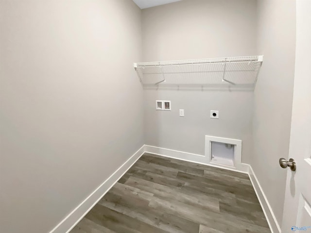 laundry room featuring washer hookup, electric dryer hookup, and dark hardwood / wood-style floors