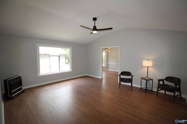 195 Holly Lynn Ln, Hazel Green, AL 35750 - unfurnished room with ceiling fan, dark wood-type flooring, lofted ceiling, baseboards, and heating unit
