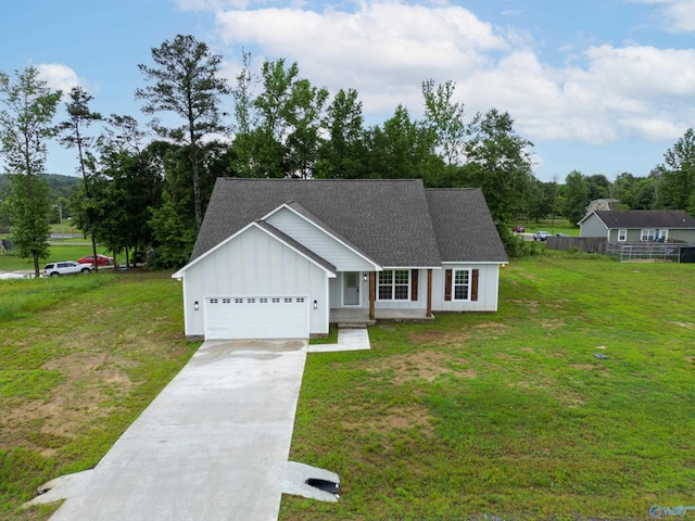 55 Edgewood St, Rainsville, AL 35986 - view of front of home with board and batten siding, driveway, an attached garage, a shingled roof, and covered porch