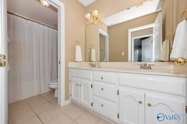 bathroom featuring vanity, toilet, and tile patterned flooring