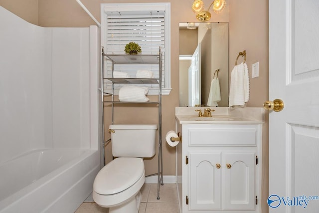 full bathroom with vanity, tile patterned floors, shower / bathtub combination, and toilet