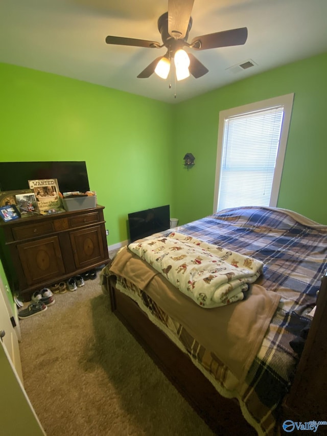 bedroom with carpet and ceiling fan