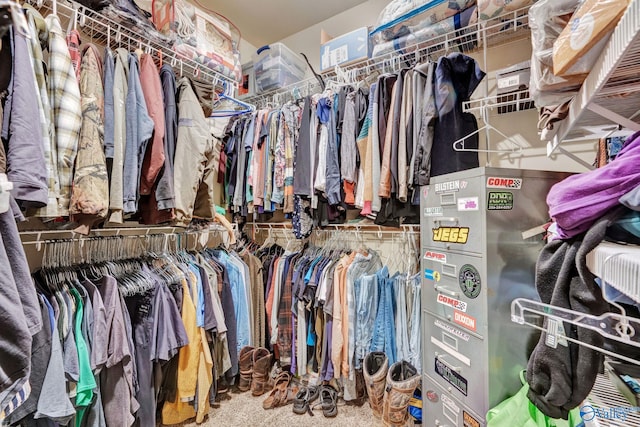 walk in closet featuring carpet flooring