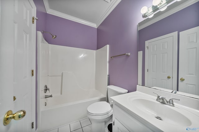 2600 SE Calumet Dr SE, Brownsboro, AL 35741 - bathroom featuring ornamental molding, toilet, tile patterned floors, vanity, and shower / washtub combination