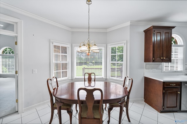 2600 SE Calumet Dr SE, Brownsboro, AL 35741 - dining area with a chandelier, light tile patterned flooring, crown molding, and healthy amount of natural light