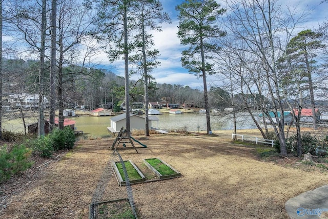 view of home's community with a water view