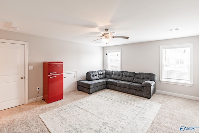 202 Maureen Dr, Madison, AL 35756 - living room featuring carpet flooring, ceiling fan, and baseboards