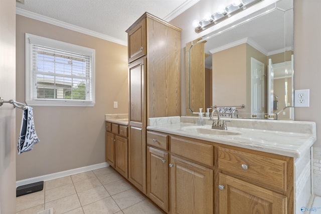 302 Cherry St NW, Hartselle, AL 35640 - full bath featuring vanity, ornamental molding, and tile patterned flooring