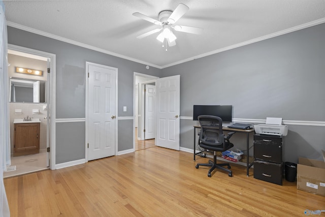 302 Cherry St NW, Hartselle, AL 35640 - office with wood finished floors, a ceiling fan, and ornamental molding