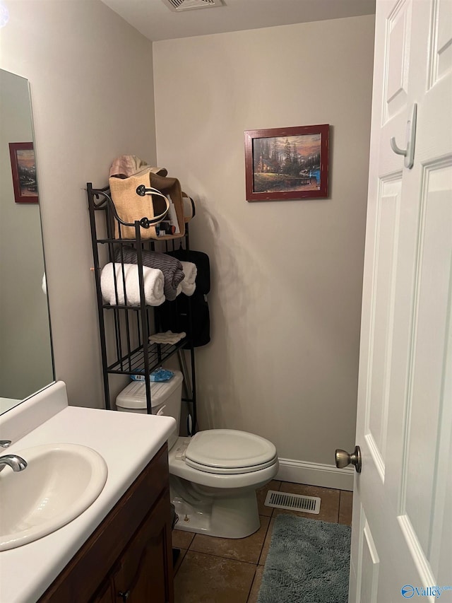 bathroom with tile patterned flooring, toilet, and vanity