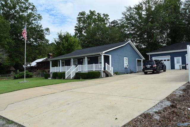 view of front of house with a front yard and covered porch