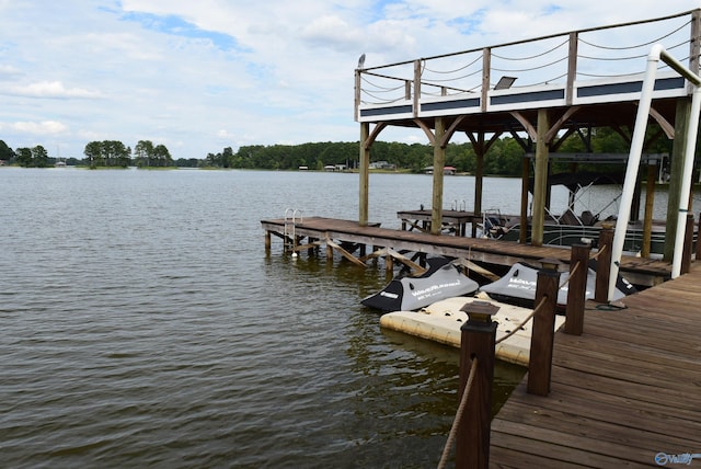 dock area with a water view