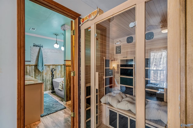 view of sauna / steam room featuring hardwood / wood-style flooring