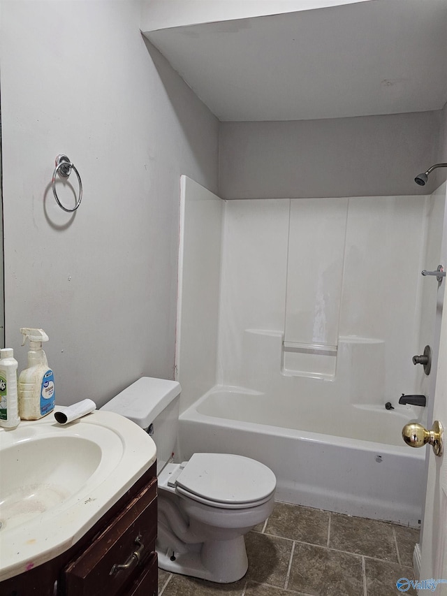 full bathroom with toilet, washtub / shower combination, and vanity