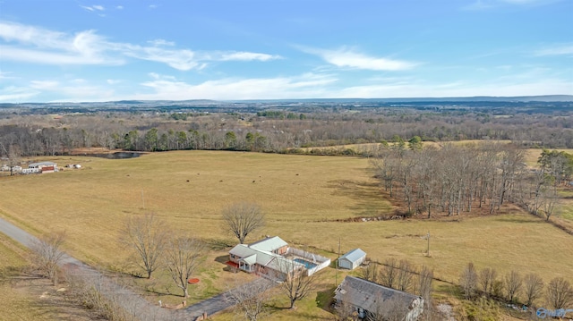 birds eye view of property featuring a rural view