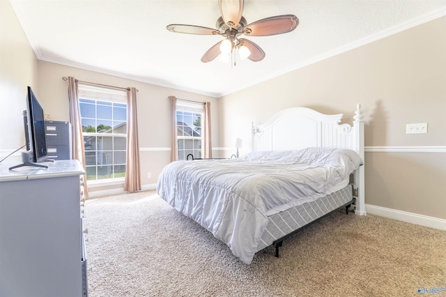 1045 Cove Rd, Southside, AL 35907 - bedroom featuring crown molding, baseboards, carpet flooring, and ceiling fan