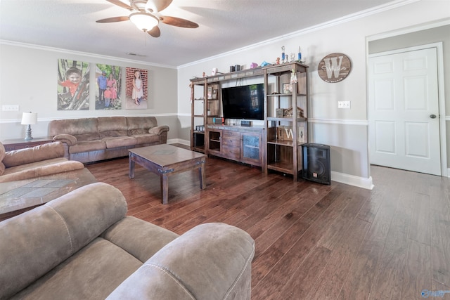 1045 Cove Rd, Southside, AL 35907 - living area with wood finished floors, ornamental molding, baseboards, and a ceiling fan