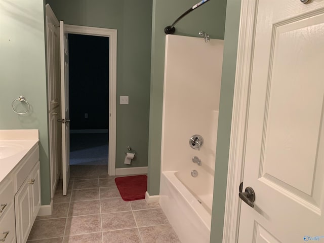 bathroom featuring tile patterned flooring, vanity, and shower / bathtub combination